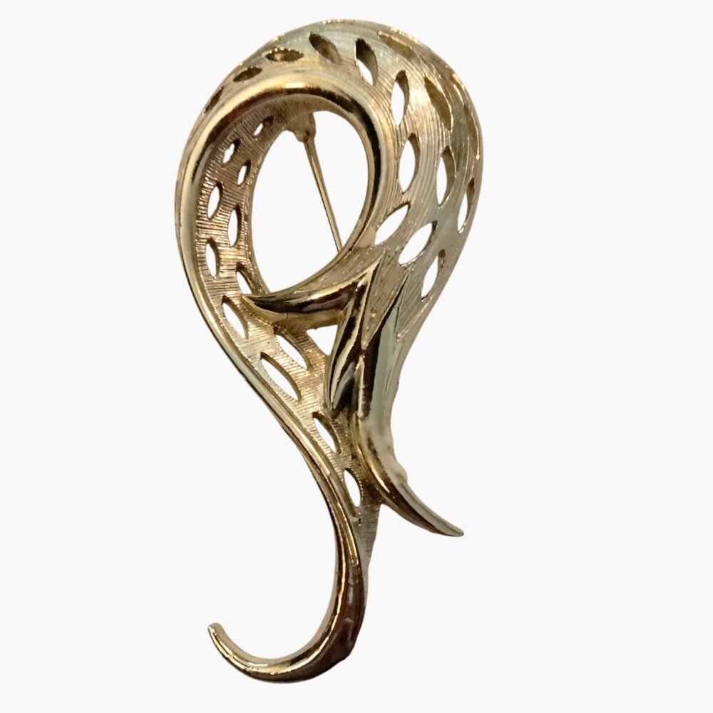 Vintage Abstract Gold Tone Brooch Pin Openwork Statement Runway